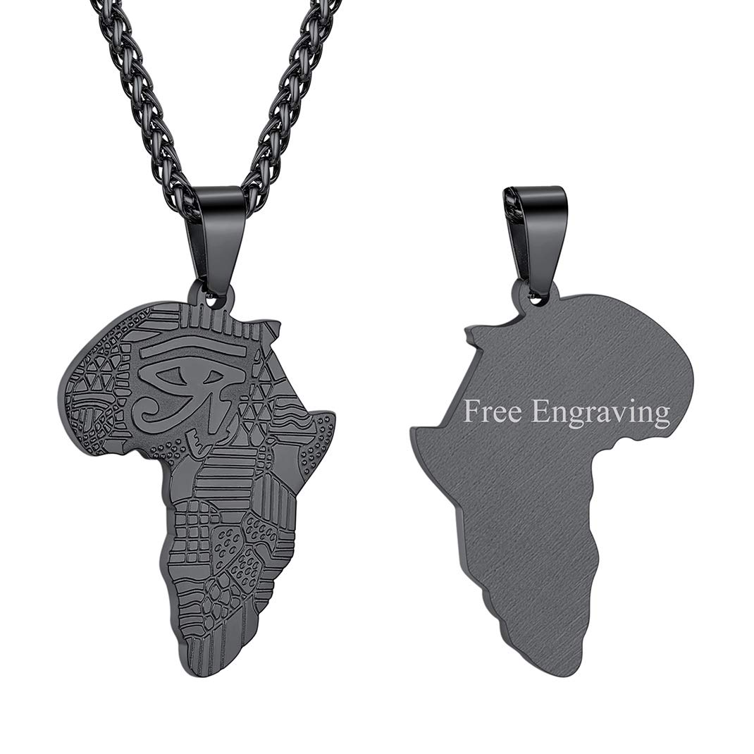 GOLDCHIC JEWELRY Africa Map Necklace for Men, Stainless Steel African Tribal/Egyptian Eye of Horus/I LOVE AFRICA/Elephant Map Hiphop Jewelry Unisex with 22'+2'Adjustable Chain