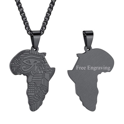 GOLDCHIC JEWELRY Africa Map Necklace for Men, Stainless Steel African Tribal/Egyptian Eye of Horus/I LOVE AFRICA/Elephant Map Hiphop Jewelry Unisex with 22'+2'Adjustable Chain