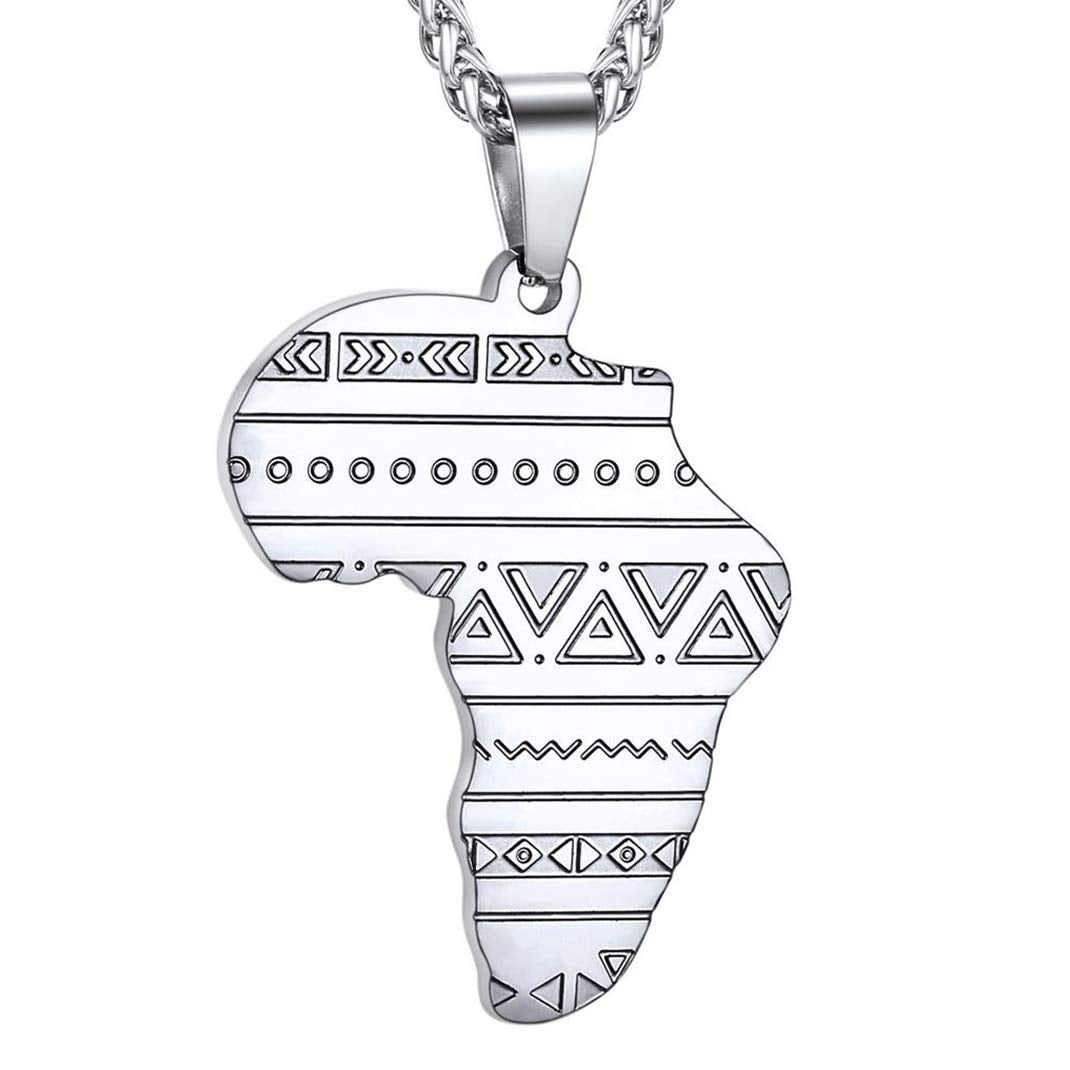 GOLDCHIC JEWELRY Africa Map Necklace for Men, Stainless Steel African Tribal/Egyptian Eye of Horus/I LOVE AFRICA/Elephant Map Hiphop Jewelry Unisex with 22'+2'Adjustable Chain