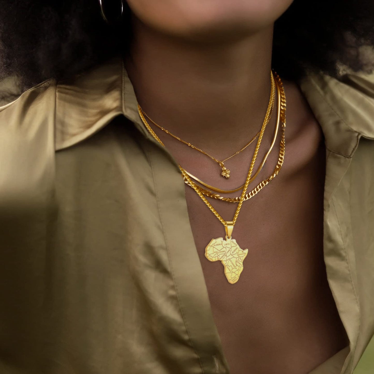 GOLDCHIC JEWELRY Africa Map Necklace for Men, Stainless Steel African Tribal/Egyptian Eye of Horus/I LOVE AFRICA/Elephant Map Hiphop Jewelry Unisex with 22'+2'Adjustable Chain