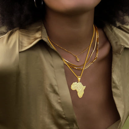 GOLDCHIC JEWELRY Africa Map Necklace for Men, Stainless Steel African Tribal/Egyptian Eye of Horus/I LOVE AFRICA/Elephant Map Hiphop Jewelry Unisex with 22'+2'Adjustable Chain