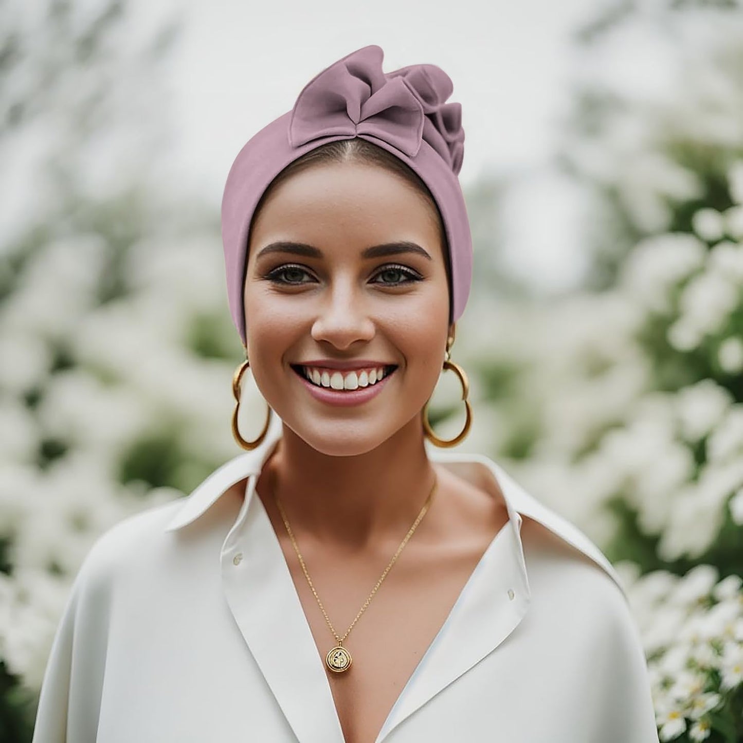 Babalet Stretch Turban Hats for Women, African Double-Layered Headwraps Soft Pre Tied Pleated Ruffled Hat