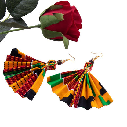 African Earrings for Women Kente Print Dangle Earring Fan-Shaped