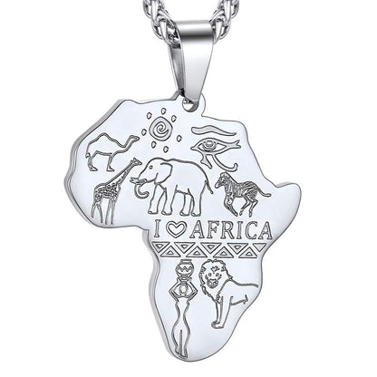 GOLDCHIC JEWELRY Africa Map Necklace for Men, Stainless Steel African Tribal/Egyptian Eye of Horus/I LOVE AFRICA/Elephant Map Hiphop Jewelry Unisex with 22'+2'Adjustable Chain