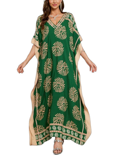 KECVOT Kaftan Dresses for Women V-Neck Print Swimsuit Cover Up Plus Size Beach Caftan Lounge Dress