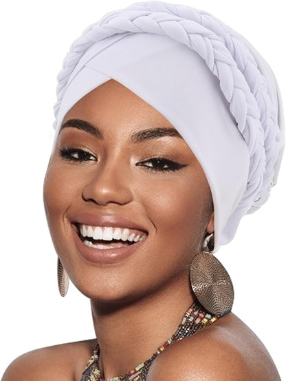 African Women Turban Caps Beanie Twist Headscarf Pre-Tied Double Twisted Braid Hair Cover Wrap Hat Chemo Cancer Cap
