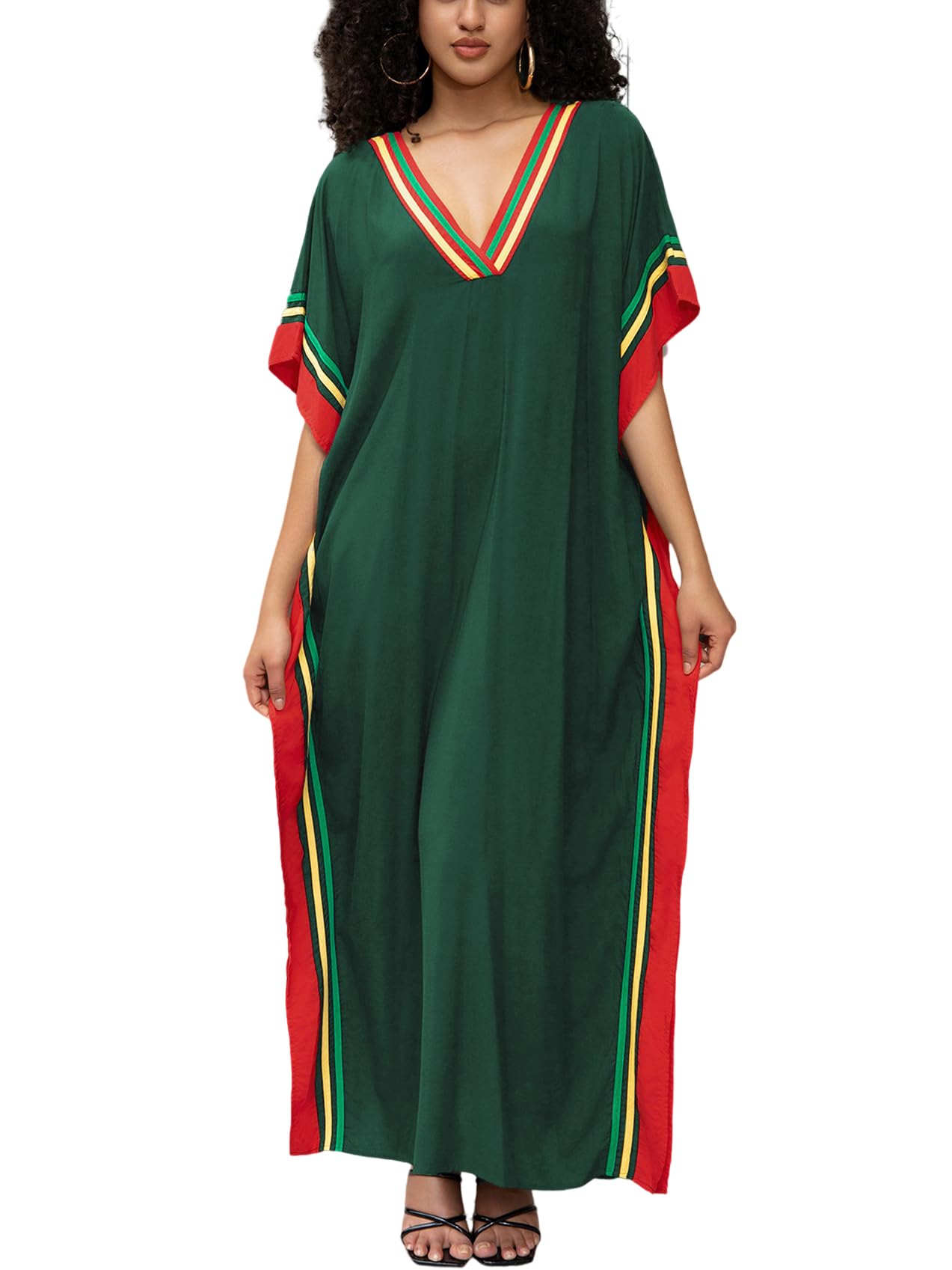 KECVOT Kaftan Dresses for Women V-Neck Print Swimsuit Cover Up Plus Size Beach Caftan Lounge Dress