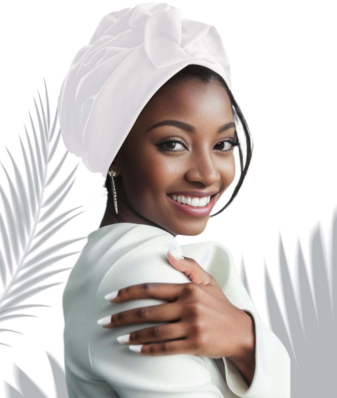 Babalet Stretch Turban Hats for Women, African Double-Layered Headwraps Soft Pre Tied Pleated Ruffled Hat