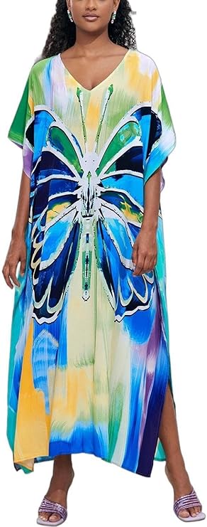 Kaftan Dresses for Women V-Neck Print Swimsuit Cover Up Plus Size Beach Caftan Lounge Dress