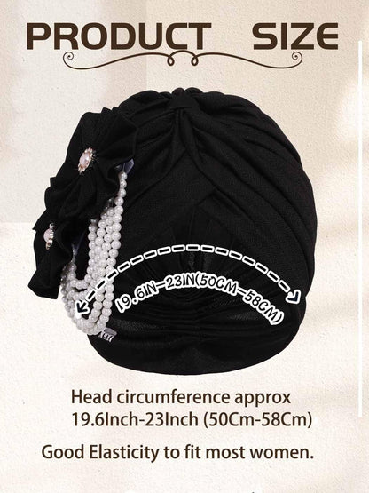 Woeoe Pearl Flower African Hats Pre-Tied Turbans Stretchy Twisted Church Wedding Head Wraps for Women