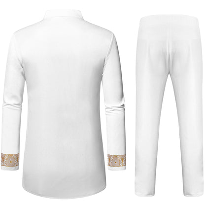 LucMatton Men's 2 Piece Outfits Long Sleeve Button Down African Dashiki Shirts and Pants Set Traditional Ethnic Suits