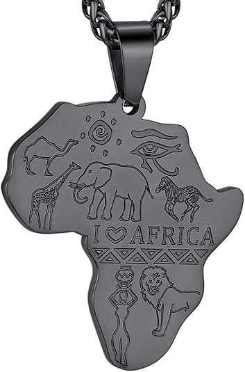 GOLDCHIC JEWELRY Africa Map Necklace for Men, Stainless Steel African Tribal/Egyptian Eye of Horus/I LOVE AFRICA/Elephant Map Hiphop Jewelry Unisex with 22'+2'Adjustable Chain