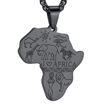 GOLDCHIC JEWELRY Africa Map Necklace for Men, Stainless Steel African Tribal/Egyptian Eye of Horus/I LOVE AFRICA/Elephant Map Hiphop Jewelry Unisex with 22'+2'Adjustable Chain