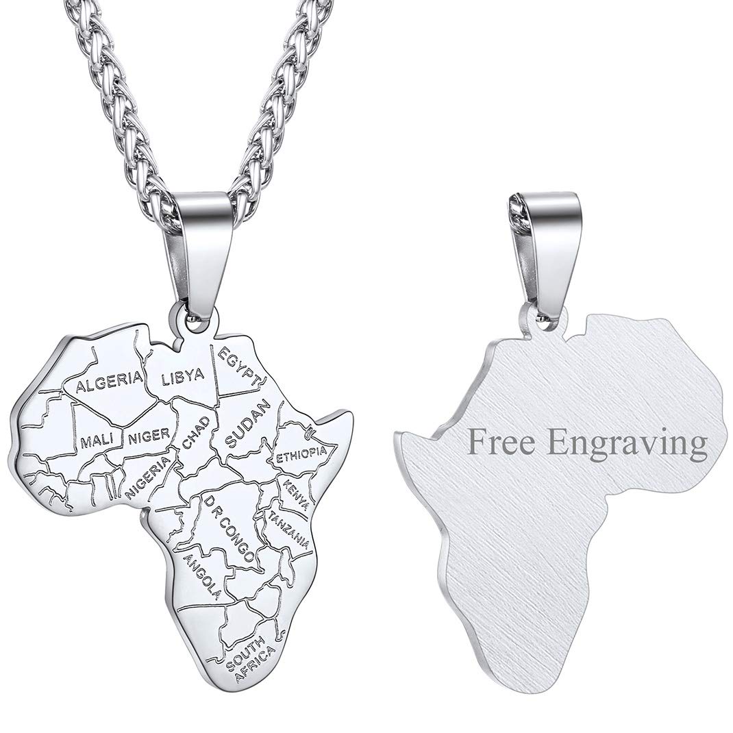 GOLDCHIC JEWELRY Africa Map Necklace for Men, Stainless Steel African Tribal/Egyptian Eye of Horus/I LOVE AFRICA/Elephant Map Hiphop Jewelry Unisex with 22'+2'Adjustable Chain