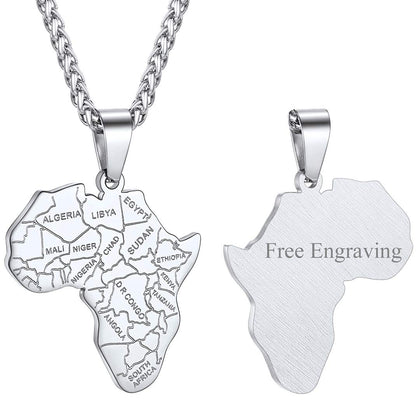 GOLDCHIC JEWELRY Africa Map Necklace for Men, Stainless Steel African Tribal/Egyptian Eye of Horus/I LOVE AFRICA/Elephant Map Hiphop Jewelry Unisex with 22'+2'Adjustable Chain