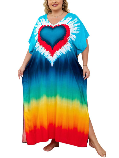 KECVOT Kaftan Dresses for Women V-Neck Print Swimsuit Cover Up Plus Size Beach Caftan Lounge Dress