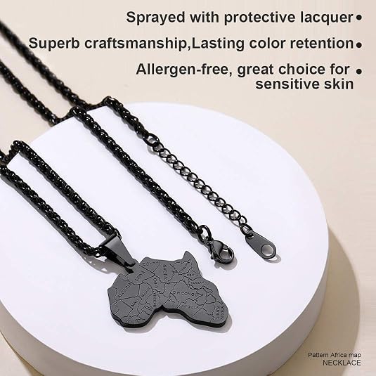 GOLDCHIC JEWELRY Africa Map Necklace for Men, Stainless Steel African Tribal/Egyptian Eye of Horus/I LOVE AFRICA/Elephant Map Hiphop Jewelry Unisex with 22'+2'Adjustable Chain