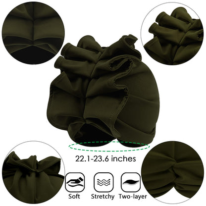 Babalet Stretch Turban Hats for Women, African Double-Layered Headwraps Soft Pre Tied Pleated Ruffled Hat