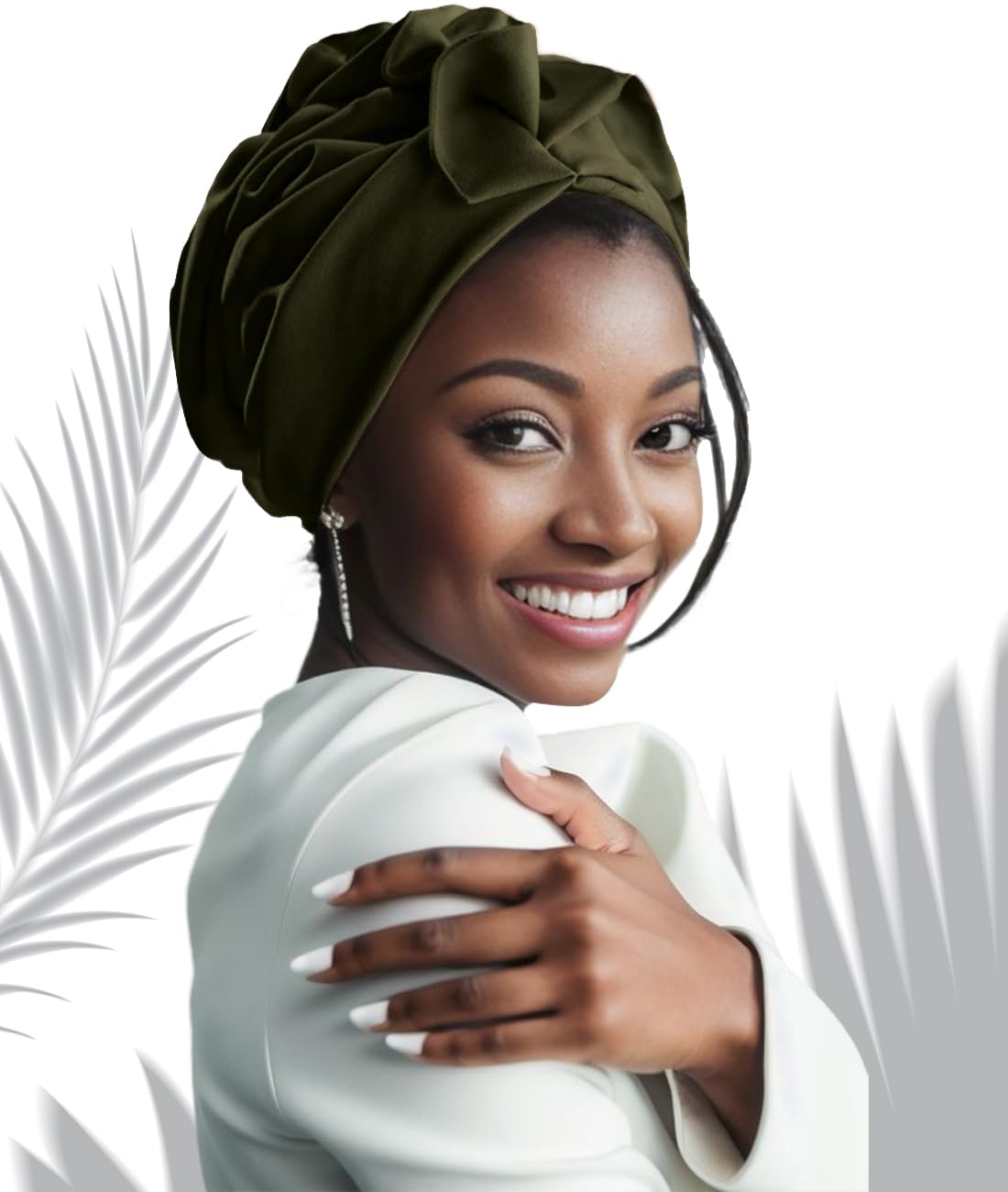 Babalet Stretch Turban Hats for Women, African Double-Layered Headwraps Soft Pre Tied Pleated Ruffled Hat
