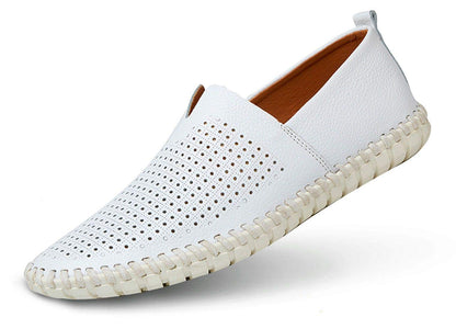 Men's Genuine Leather Loafer Shoes Slip On Soft Walking Shoes Perforated Driving Shoes