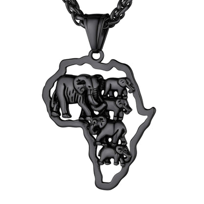 GOLDCHIC JEWELRY Africa Map Necklace for Men, Stainless Steel African Tribal/Egyptian Eye of Horus/I LOVE AFRICA/Elephant Map Hiphop Jewelry Unisex with 22'+2'Adjustable Chain