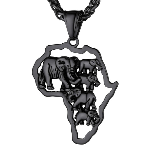 GOLDCHIC JEWELRY Africa Map Necklace for Men, Stainless Steel African Tribal/Egyptian Eye of Horus/I LOVE AFRICA/Elephant Map Hiphop Jewelry Unisex with 22'+2'Adjustable Chain