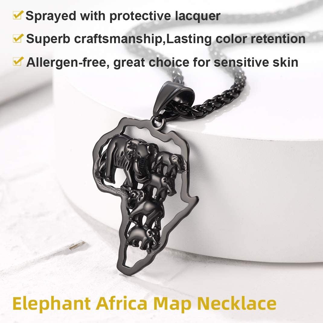 GOLDCHIC JEWELRY Africa Map Necklace for Men, Stainless Steel African Tribal/Egyptian Eye of Horus/I LOVE AFRICA/Elephant Map Hiphop Jewelry Unisex with 22'+2'Adjustable Chain