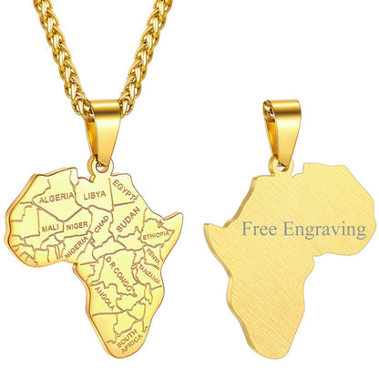 GOLDCHIC JEWELRY Africa Map Necklace for Men, Stainless Steel African Tribal/Egyptian Eye of Horus/I LOVE AFRICA/Elephant Map Hiphop Jewelry Unisex with 22'+2'Adjustable Chain