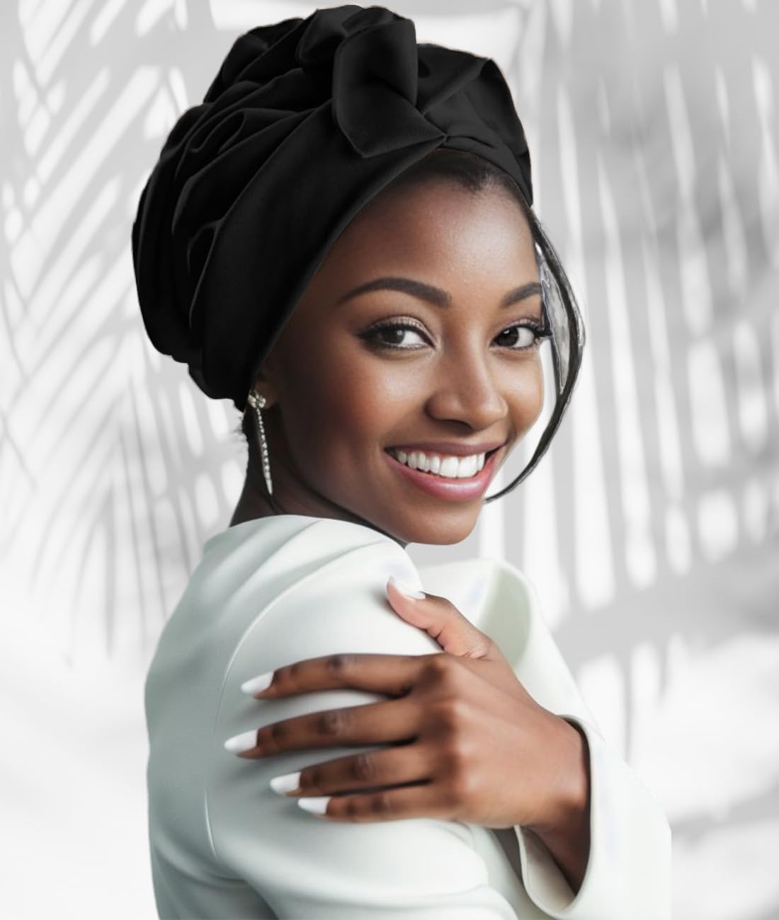 Babalet Stretch Turban Hats for Women, African Double-Layered Headwraps Soft Pre Tied Pleated Ruffled Hat