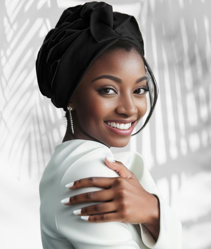 Babalet Stretch Turban Hats for Women, African Double-Layered Headwraps Soft Pre Tied Pleated Ruffled Hat