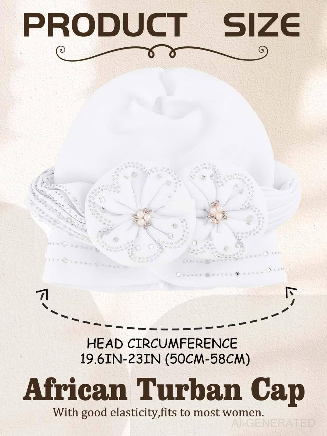 Woeoe Beanie Cap Head Wrap Black Rhinestones Head Scarf Flower Pearls Twisted Head Turban for Women Girls