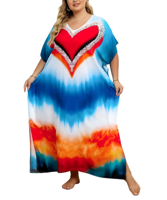 KECVOT Kaftan Dresses for Women V-Neck Print Swimsuit Cover Up Plus Size Beach Caftan Lounge Dress