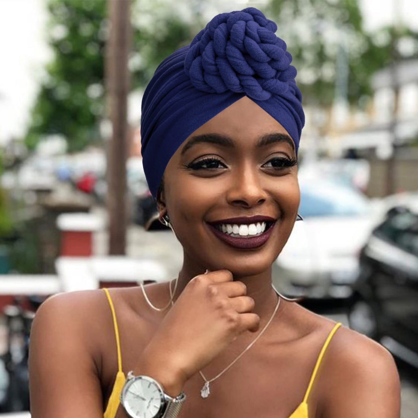 DRESHOW 5 Pack Knotted Headwraps for Women African Turban Pre-Knotted Beanie Headwraps Hair Covers