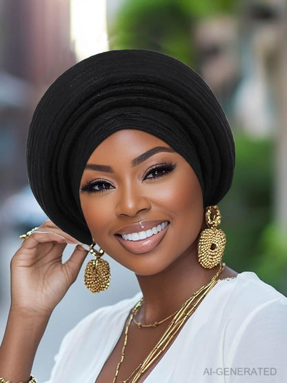 Woeoe African Head Wraps for Black Women Gold Pre Tied Headdress Wedding Turban Hats