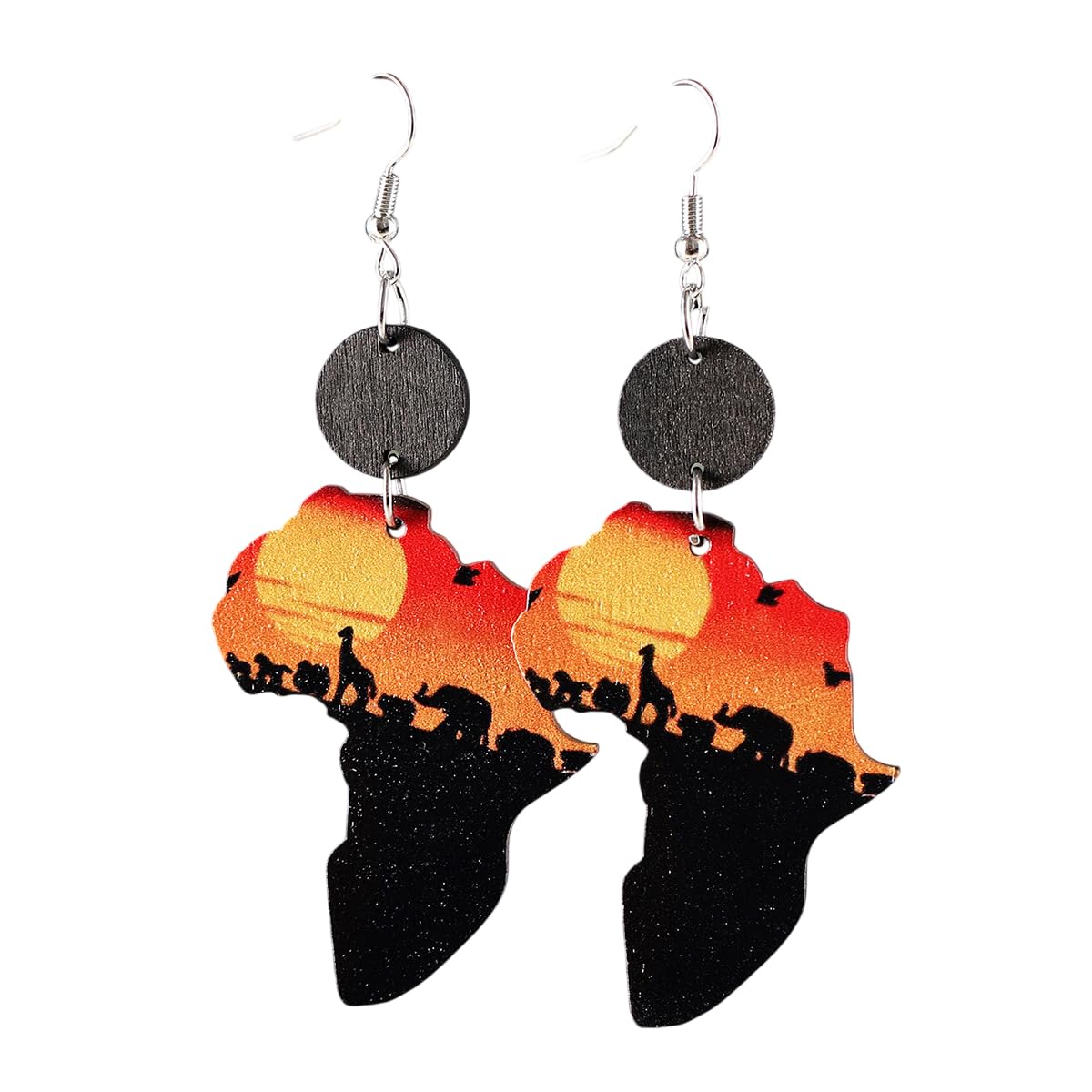 Bohemia Natural Wooden African Earrings for Women Black History African Map Earrings Ethnic Style Juneteenth Celebration Jewelry