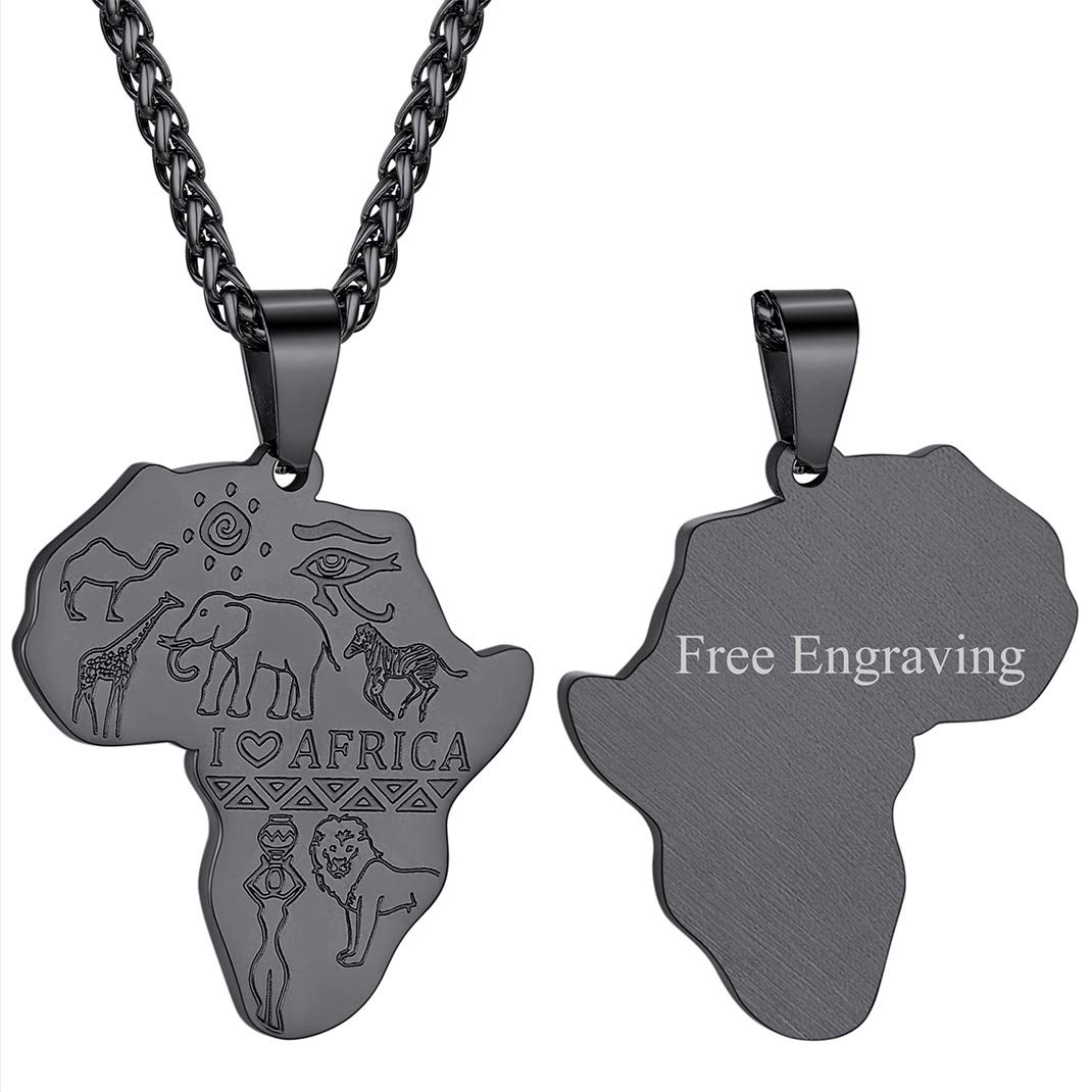 GOLDCHIC JEWELRY Africa Map Necklace for Men, Stainless Steel African Tribal/Egyptian Eye of Horus/I LOVE AFRICA/Elephant Map Hiphop Jewelry Unisex with 22'+2'Adjustable Chain