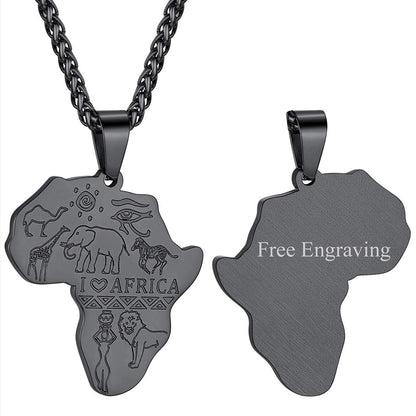 GOLDCHIC JEWELRY Africa Map Necklace for Men, Stainless Steel African Tribal/Egyptian Eye of Horus/I LOVE AFRICA/Elephant Map Hiphop Jewelry Unisex with 22'+2'Adjustable Chain