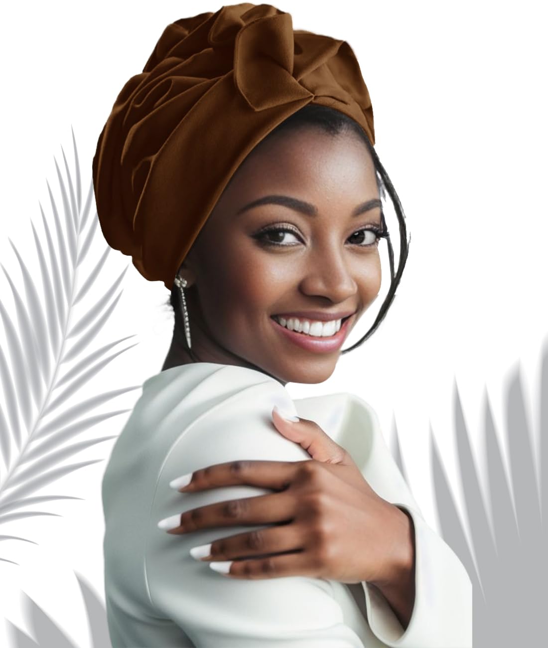 Babalet Stretch Turban Hats for Women, African Double-Layered Headwraps Soft Pre Tied Pleated Ruffled Hat