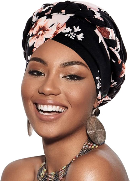 African Women Turban Caps Pre-Tied Twisted Turbans Head Scarf for Women Hair Wraps Cover Beanie Cancer Chemo Headwear