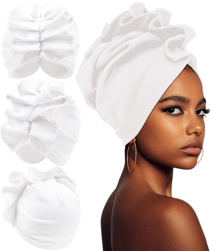 Babalet Stretch Turban Hats for Women, African Double-Layered Headwraps Soft Pre Tied Pleated Ruffled Hat