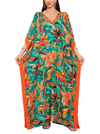 KECVOT Kaftan Dresses for Women V-Neck Print Swimsuit Cover Up Plus Size Beach Caftan Lounge Dress