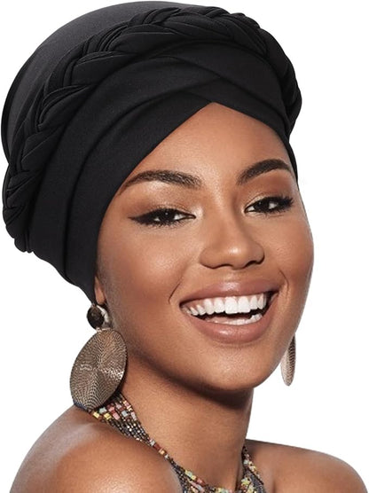 African Women Turban Caps Pre-Tied Twisted Turbans Head Scarf for Women Hair Wraps Cover Beanie Cancer Chemo Headwear