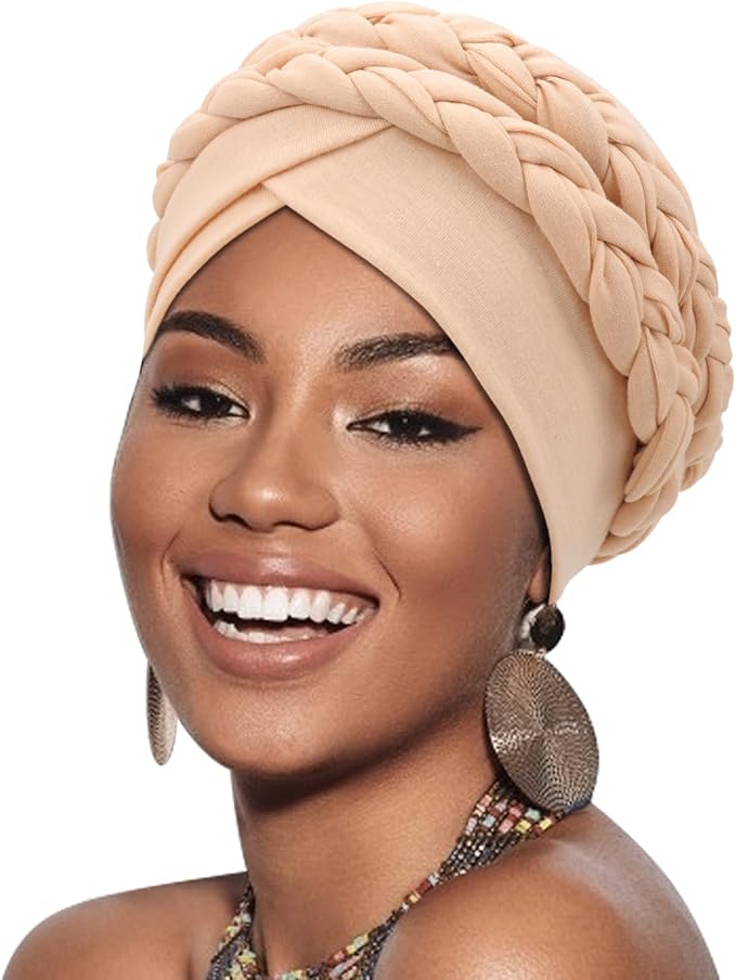 African Women Turban Caps Beanie Twist Headscarf Pre-Tied Double Twisted Braid Hair Cover Wrap Hat Chemo Cancer Cap