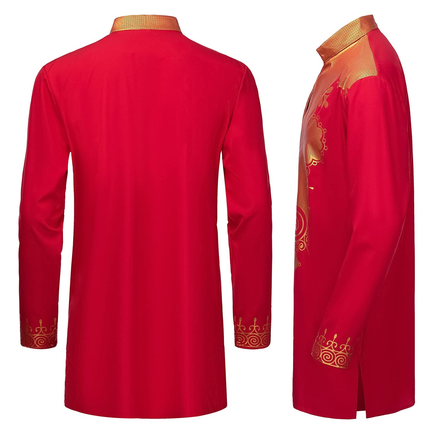 YND Men’s 2 Piece Set African Dashiki Shirt and Pants, Outfit with Gold Print