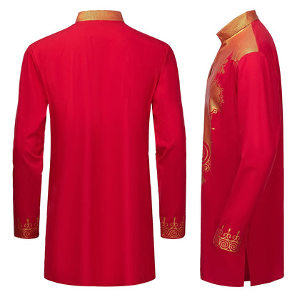 YND Men’s 2 Piece Set African Dashiki Shirt and Pants, Outfit with Gold Print
