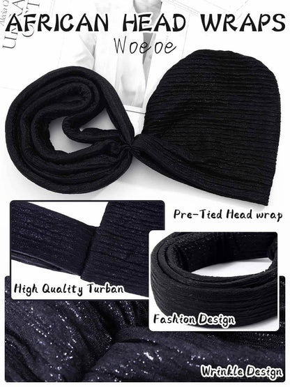 Woeoe African Head Wraps for Black Women Gold Pre Tied Headdress Wedding Turban Hats