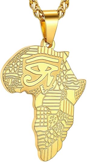 GOLDCHIC JEWELRY Africa Map Necklace for Men, Stainless Steel African Tribal/Egyptian Eye of Horus/I LOVE AFRICA/Elephant Map Hiphop Jewelry Unisex with 22'+2'Adjustable Chain