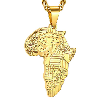 GOLDCHIC JEWELRY Africa Map Necklace for Men, Stainless Steel African Tribal/Egyptian Eye of Horus/I LOVE AFRICA/Elephant Map Hiphop Jewelry Unisex with 22'+2'Adjustable Chain