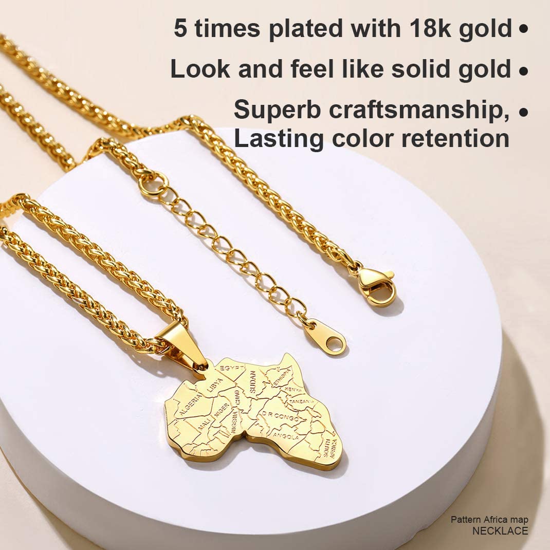 GOLDCHIC JEWELRY Africa Map Necklace for Men, Stainless Steel African Tribal/Egyptian Eye of Horus/I LOVE AFRICA/Elephant Map Hiphop Jewelry Unisex with 22'+2'Adjustable Chain
