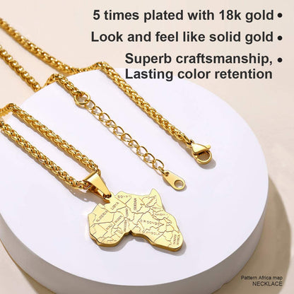 GOLDCHIC JEWELRY Africa Map Necklace for Men, Stainless Steel African Tribal/Egyptian Eye of Horus/I LOVE AFRICA/Elephant Map Hiphop Jewelry Unisex with 22'+2'Adjustable Chain